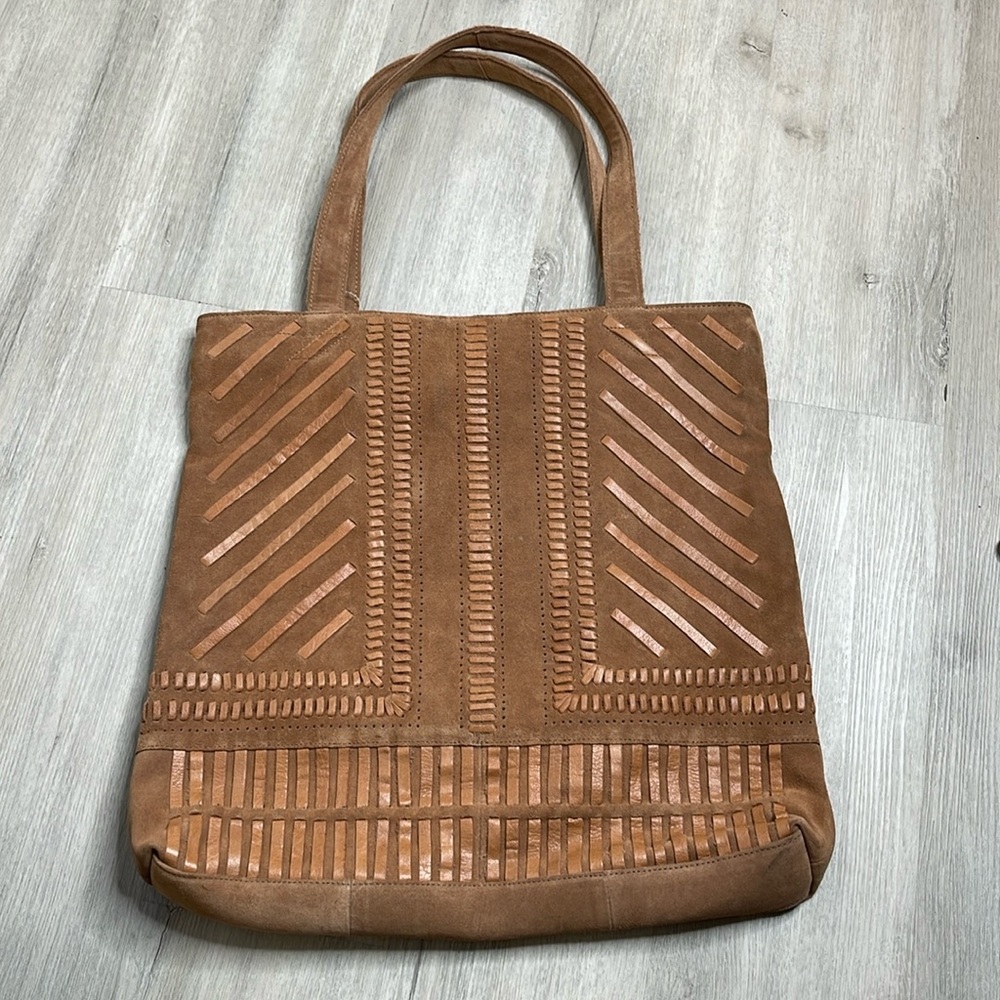 Anthropologie Brown Suede Leather Inset Detail Tote